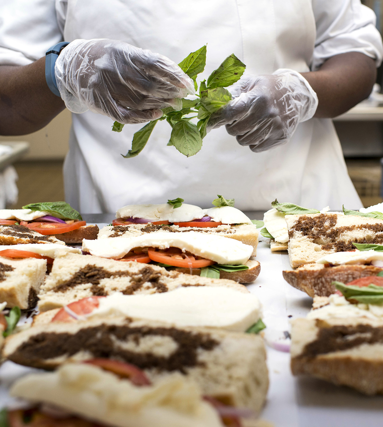 Lunch sandwiches being prepped at Rex Hospital.