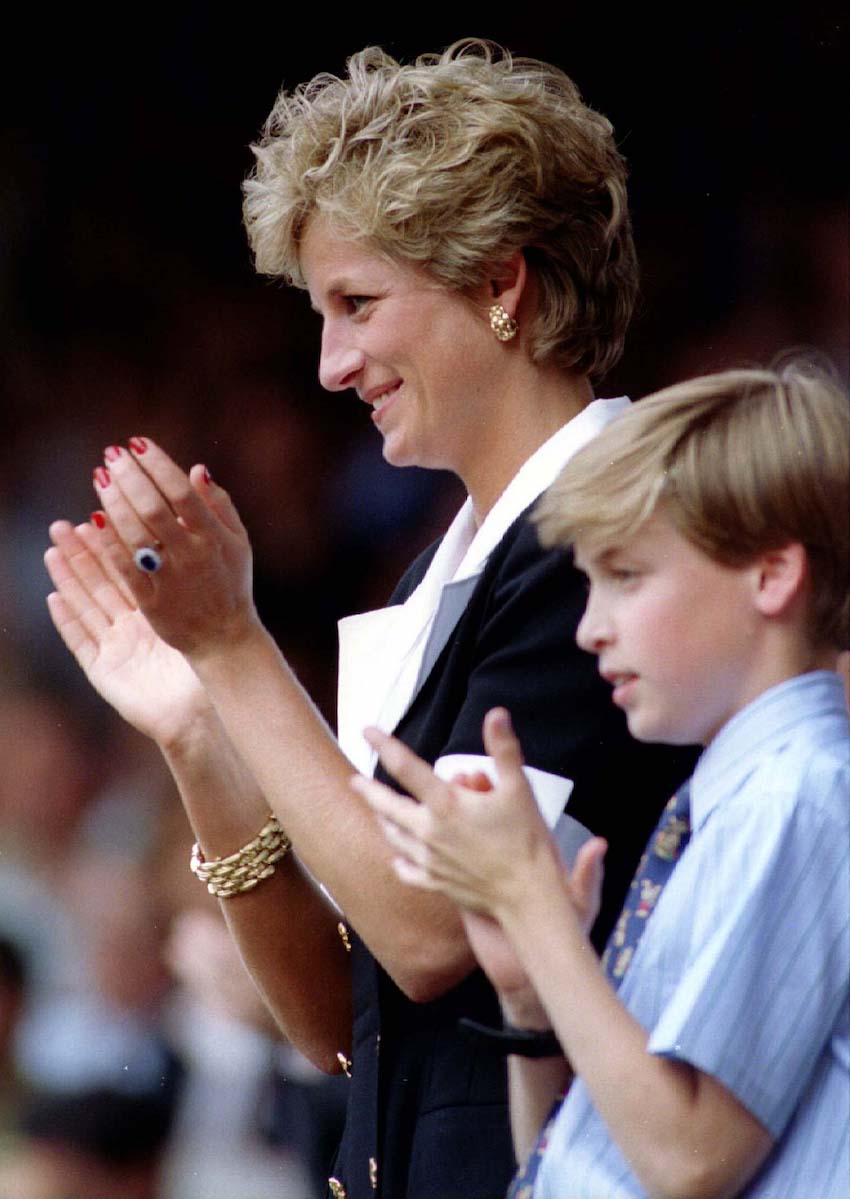 Diana, Princess of Wales, with son Prince William, applaud the prize-giving ceremony for the Ladies ..
