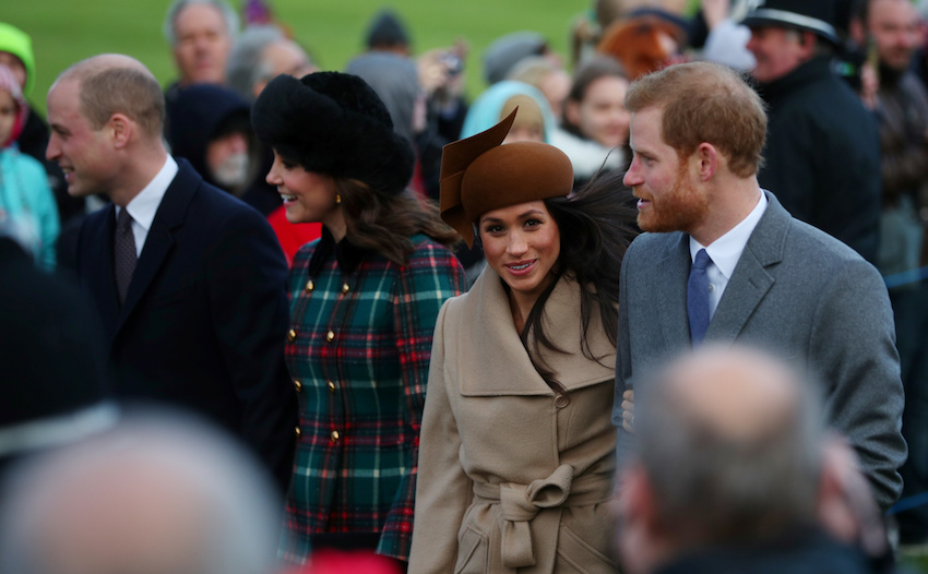 Britain's Prince William, Catherine, Duchess of Cambridge, Prince Harry and Meghan Markle arrive at St Mary Magdalene's church for the Royal Family's Christmas Day service on the Sandringham estate in eastern England