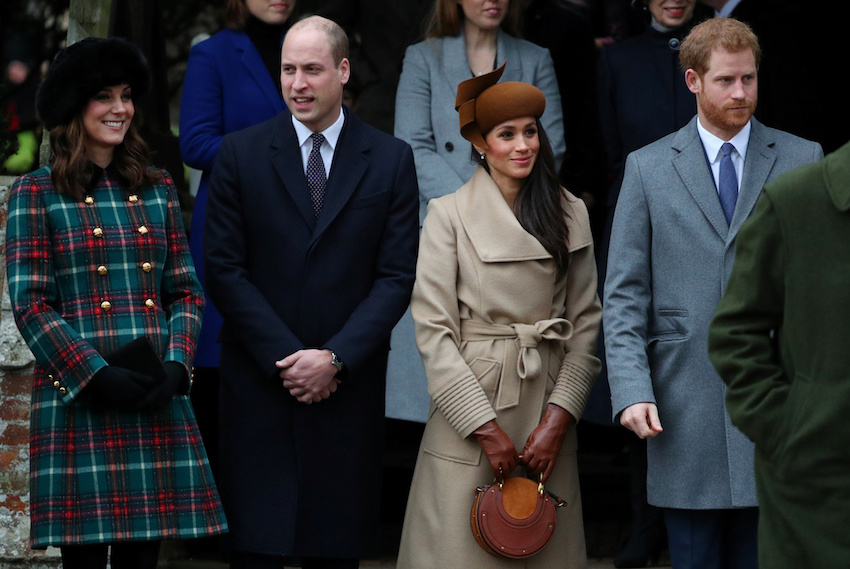 Britain's Catherine, Duchess of Cambridge, Prince William, Duke of Cambridge, Meghan Markle and Prince Harry leave St Mary Magdalene's church after the Royal Family's Christmas Day service on the Sandringham estate in eastern England