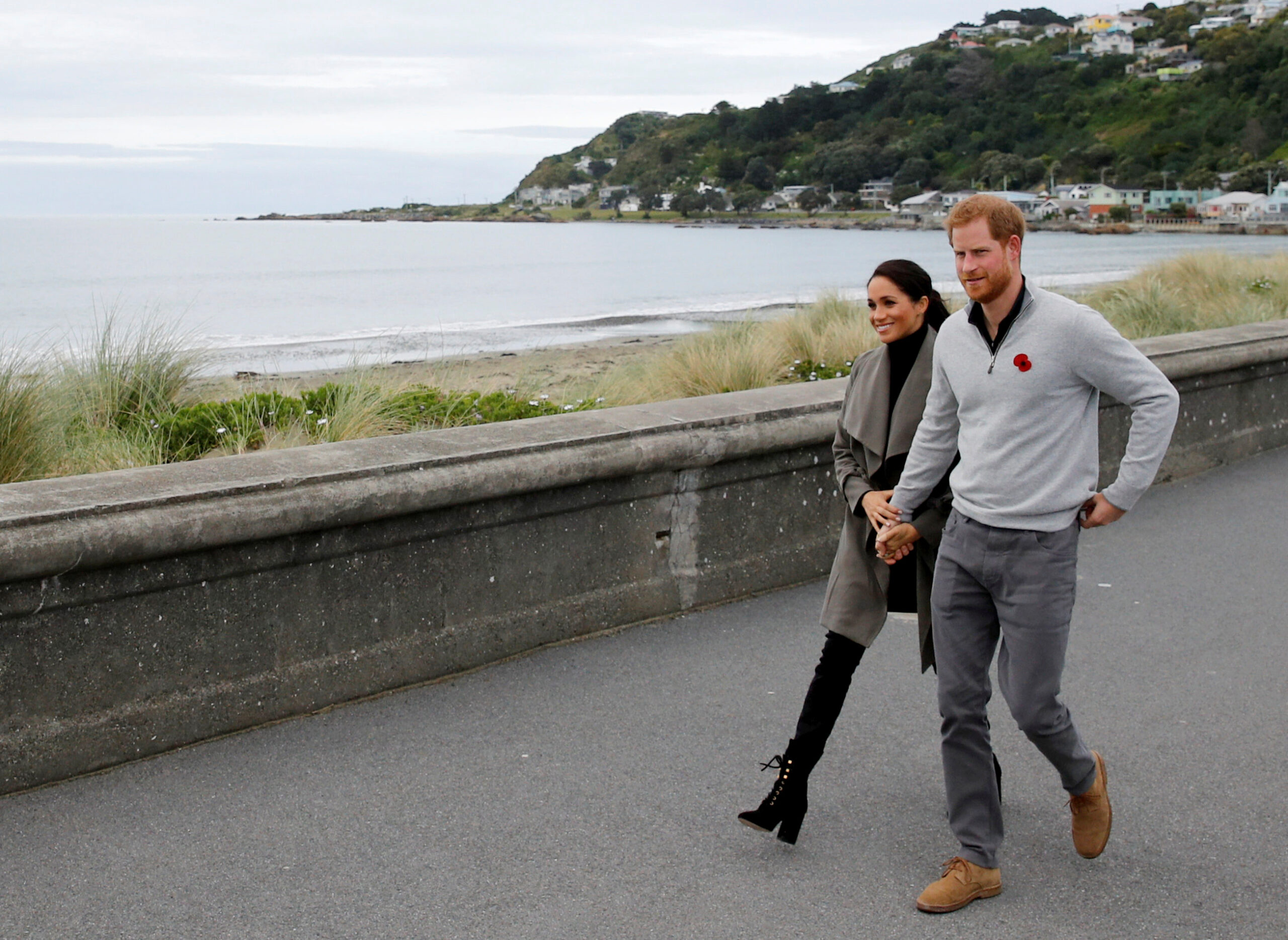 Britain's Prince Harry and Meghan, Duchess of Sussex arrive to meet young people from a number of mental health projects operating in New Zealand offering support to other young people in Wellington