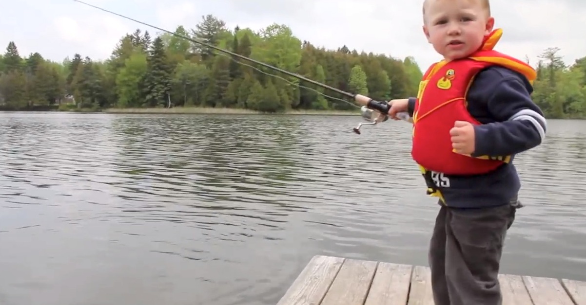 Boy Catches His First Fish Reaction