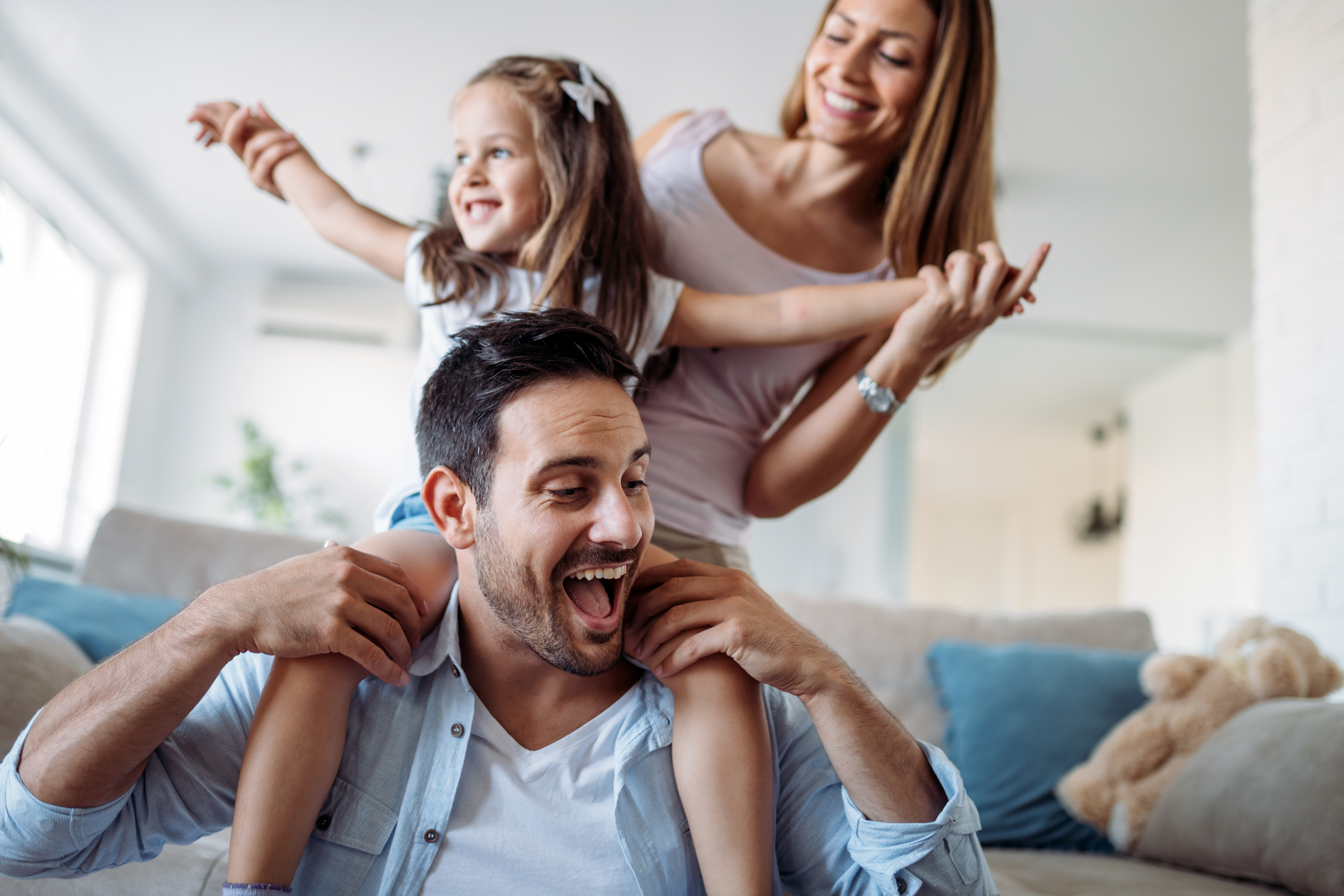 Happy family having fun time at home