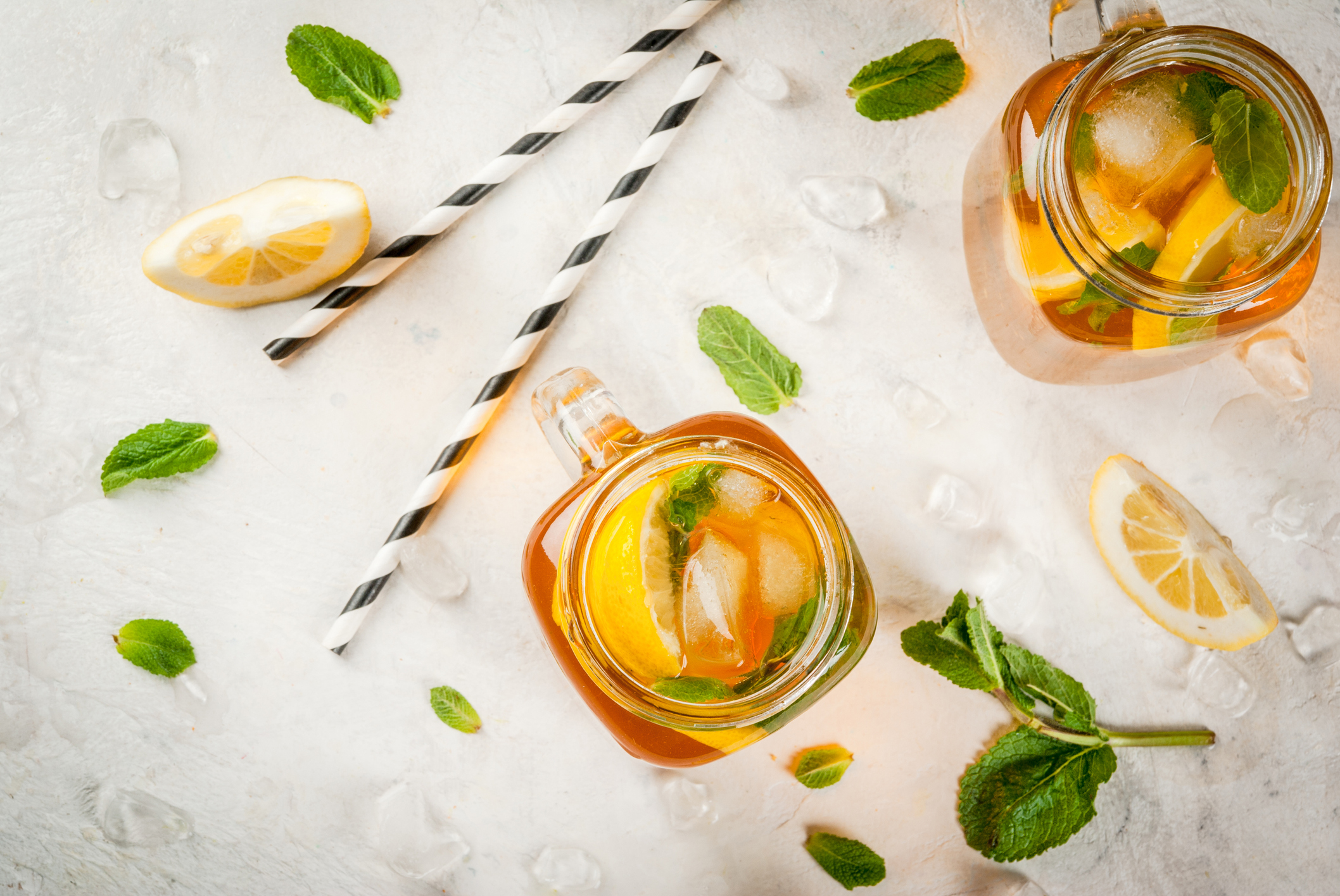 Chilled summer tea with mint and lemon