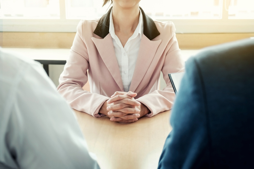beautiful woman and her job interview in office (work)