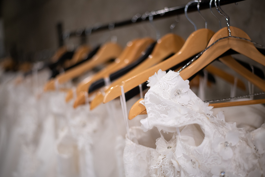 beautiful wedding dresses on a hanger