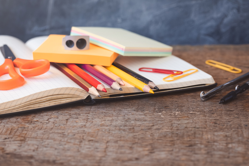 1 September concept postcard, teachers' day, back to school or college, supplies,flat lay