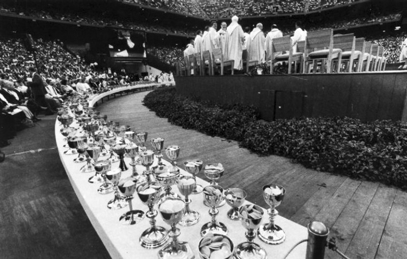 Pope John Paul II gives mass at the Silverdome in September of 1987.