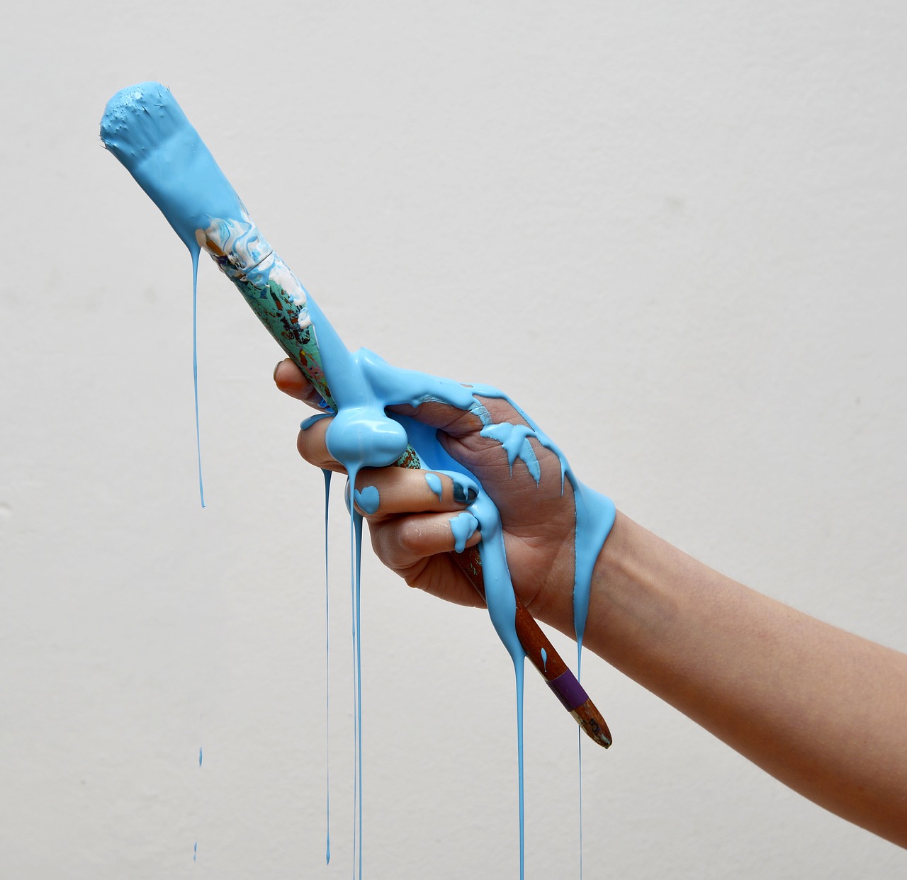 Painting Brush The Hand Hand Color Blue Paint