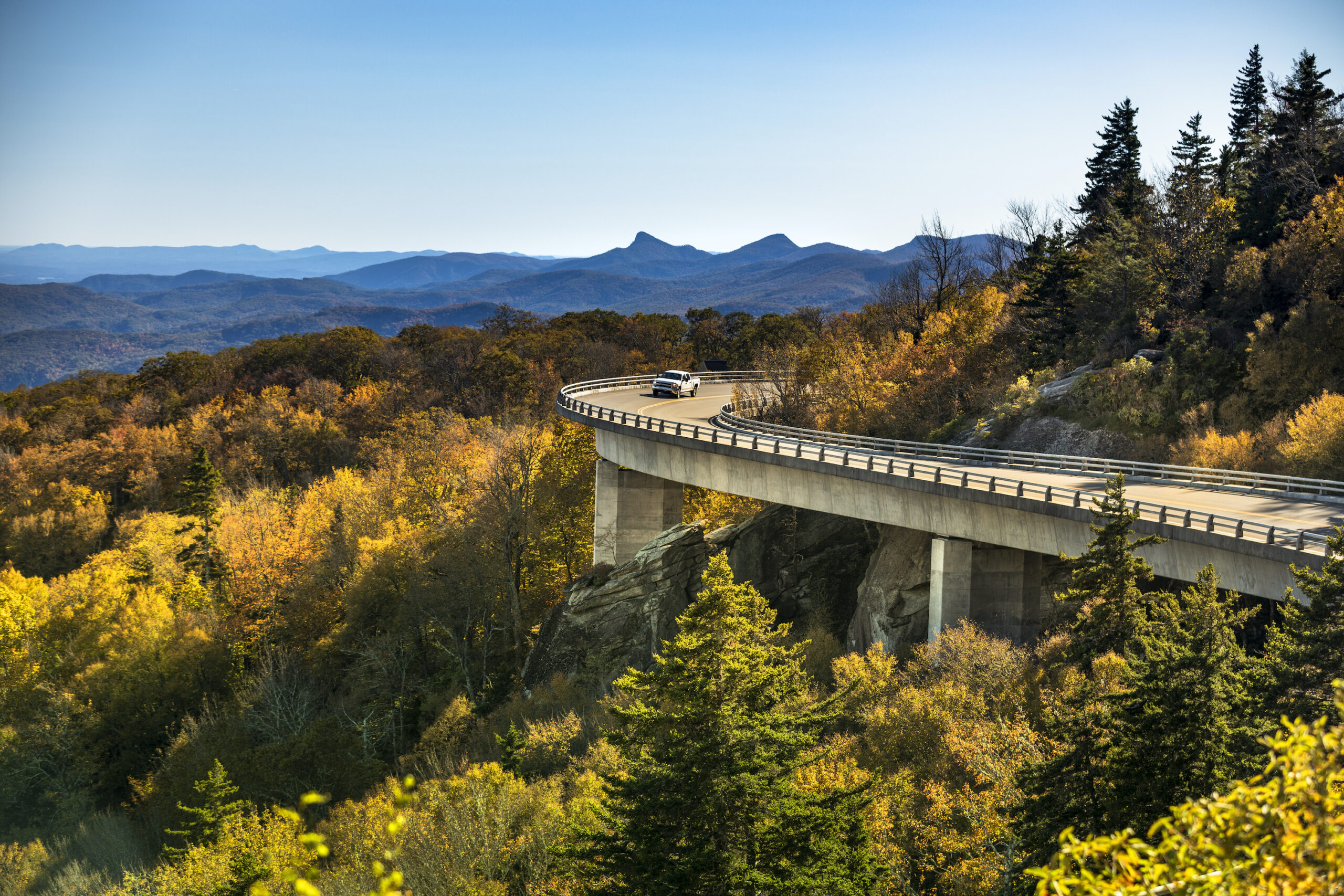 Linn Cove Viaduct Blue Ridge parkway in autumn
