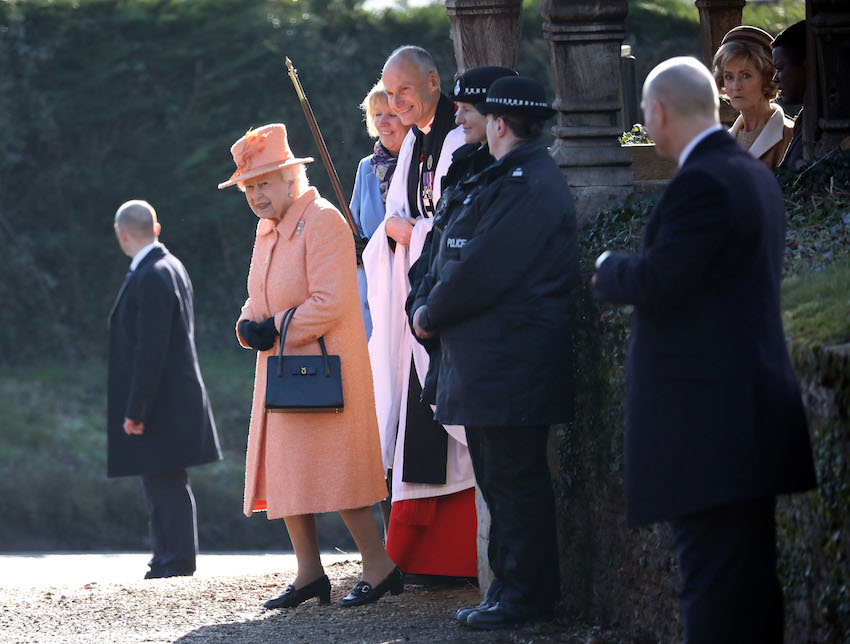 HM Queen Elizabeth II Attends Sunday Morning Service At St. Peter And St. Paul Church At West Newton, Norfolk