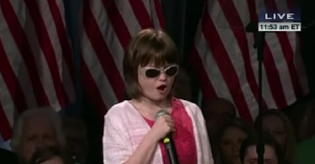 Teen with cerebral plasy national anthem