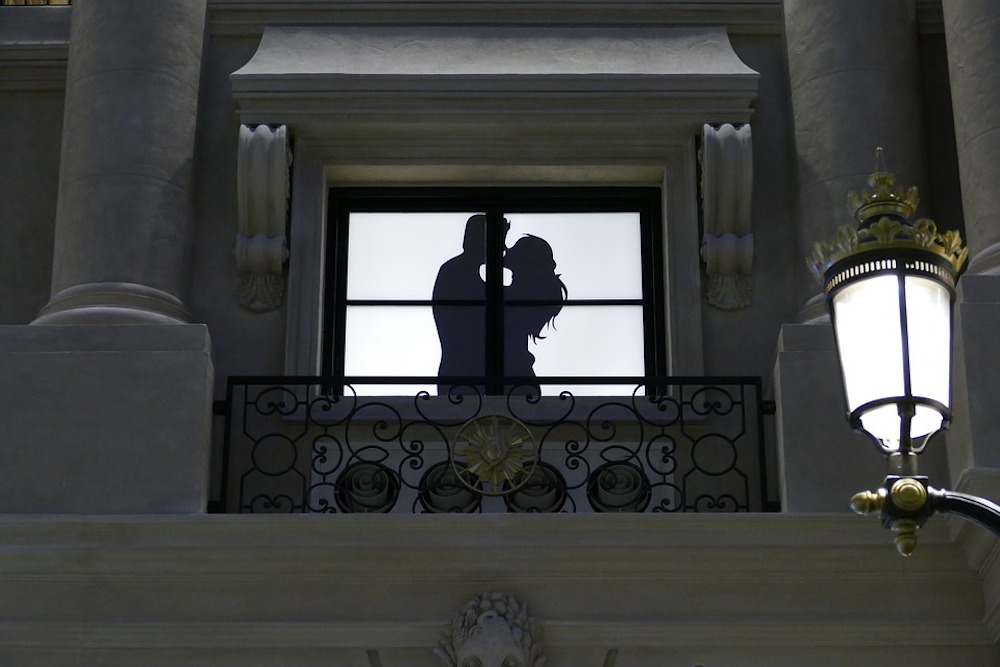 Silhouette Lantern Man Woman Window Macau Image