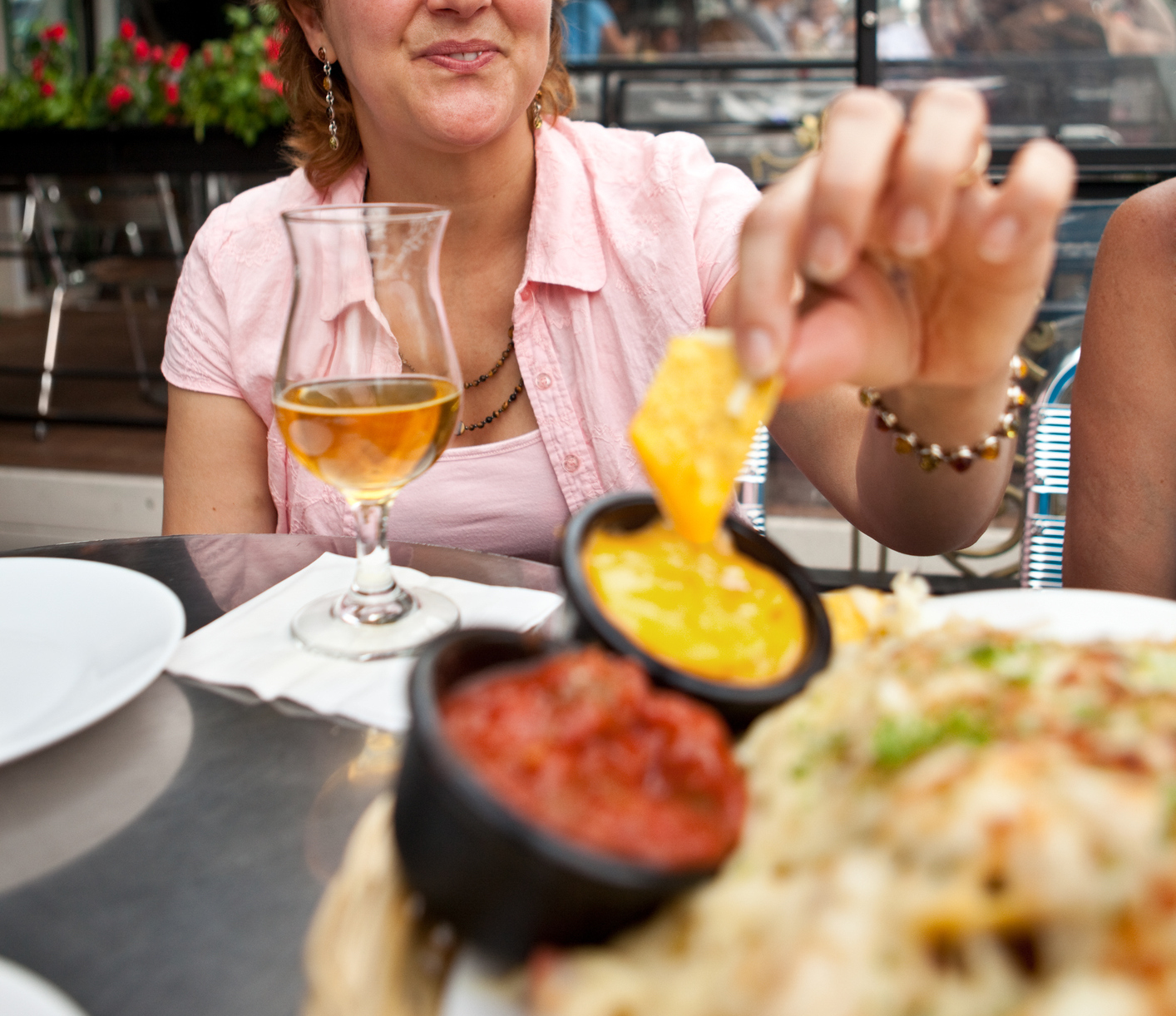 Nachos and Beer at an Outdoor Cafe