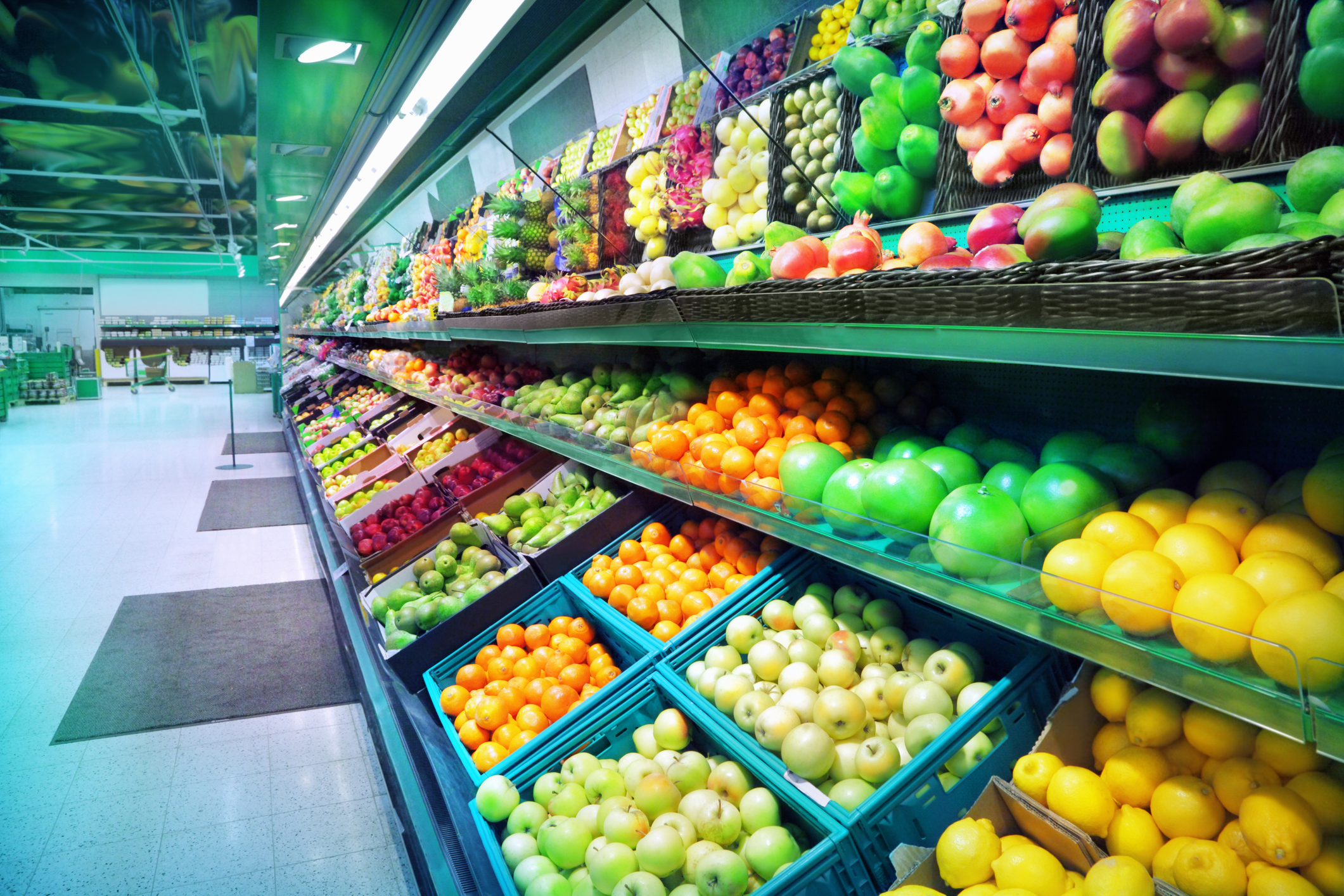 Assorted fruits in modern fruit market