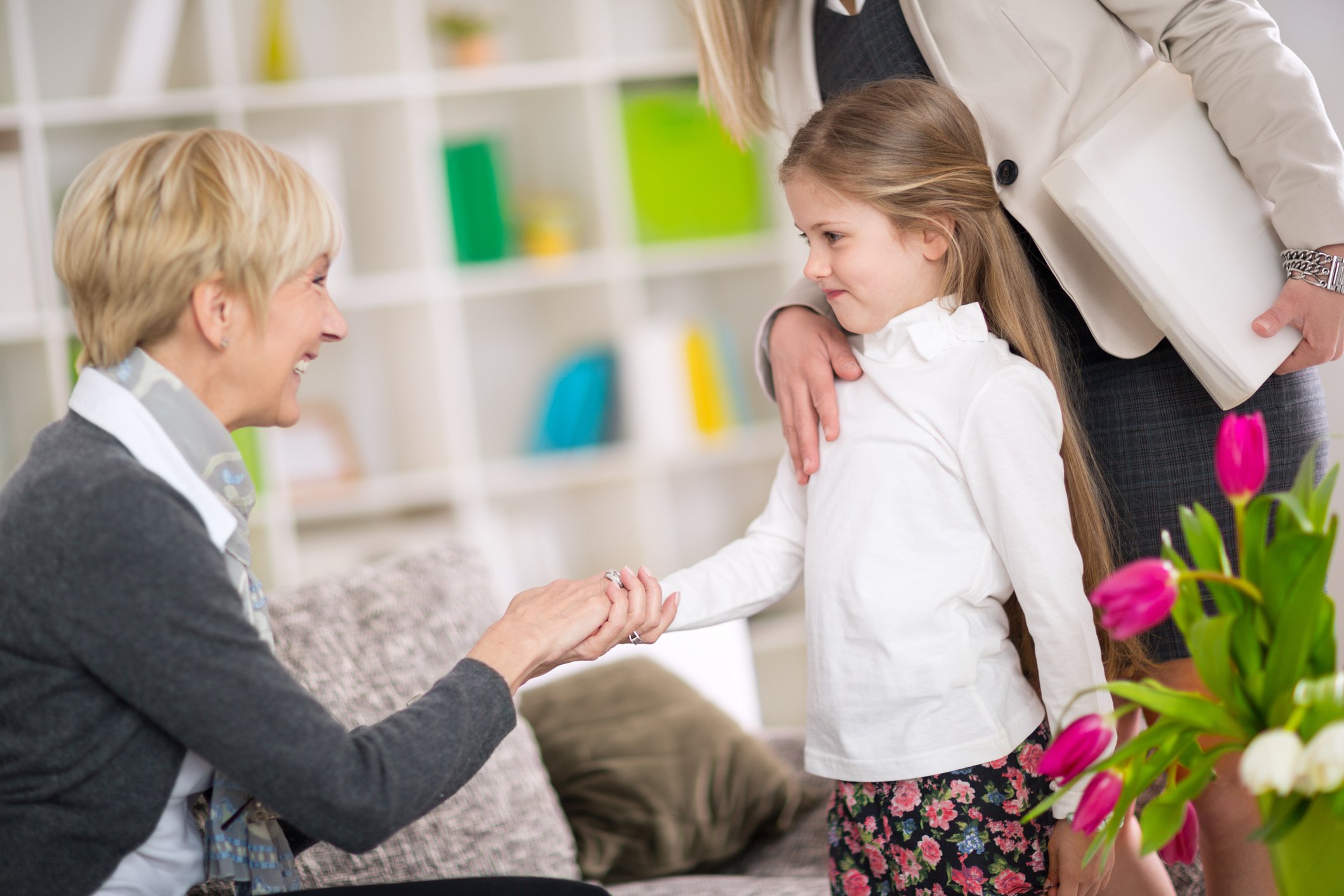 Little girl introduction her new babysitter Little girl introduction her new babysitter