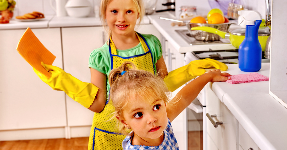 Children washing at kitchen