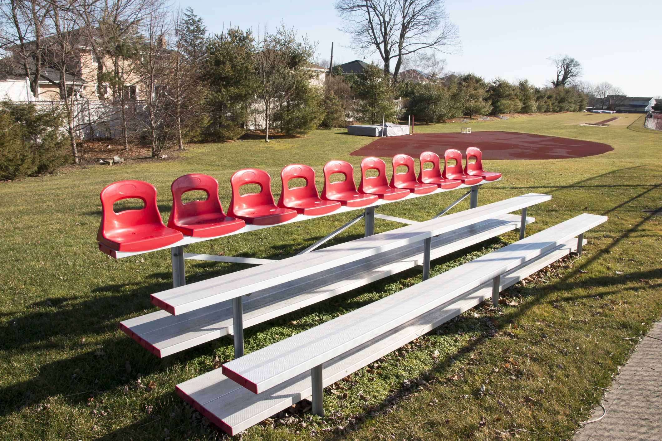 Portable bleachers on the grass