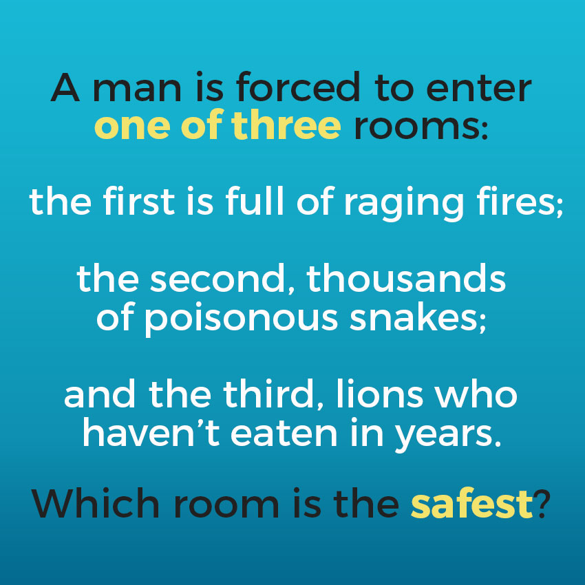 3rd Person Riddle Which Of The 3 Rooms Should The Man Enter? This Riddle Has Everyone ...