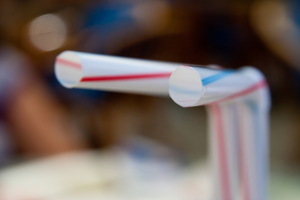 Macro of two white straws