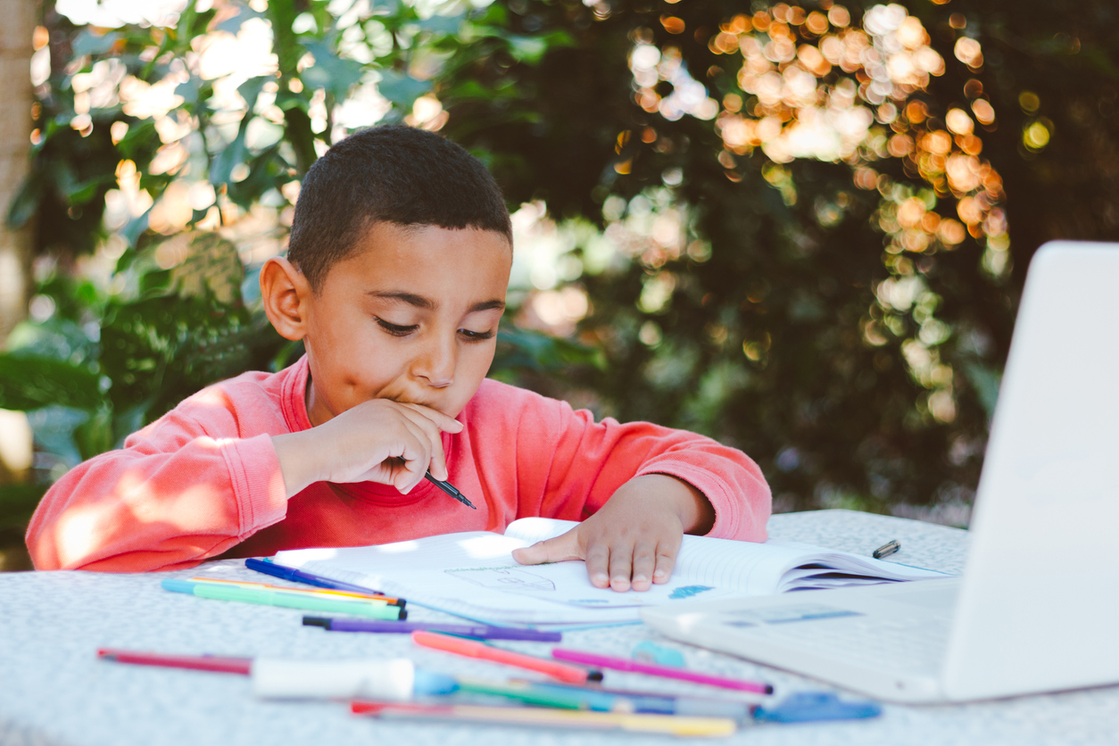 Child doing school lesson at home