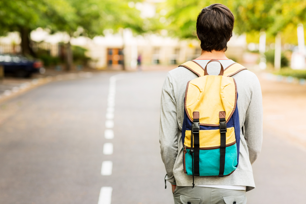 Student With Backpack Walking On Street