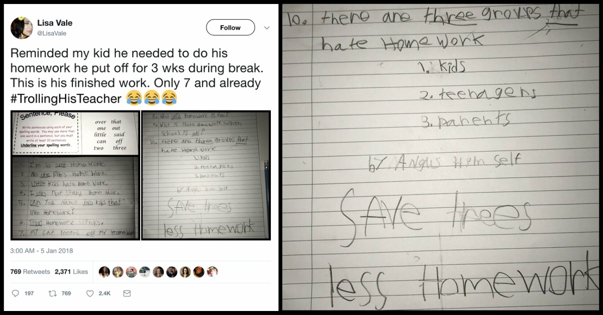 7-Year-Old Trolls Teacher With Answers To Homework