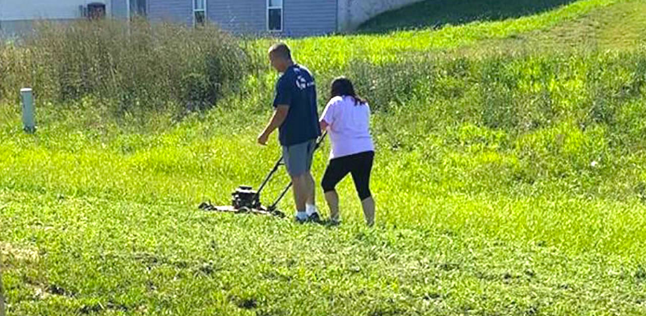 mowing the lawn