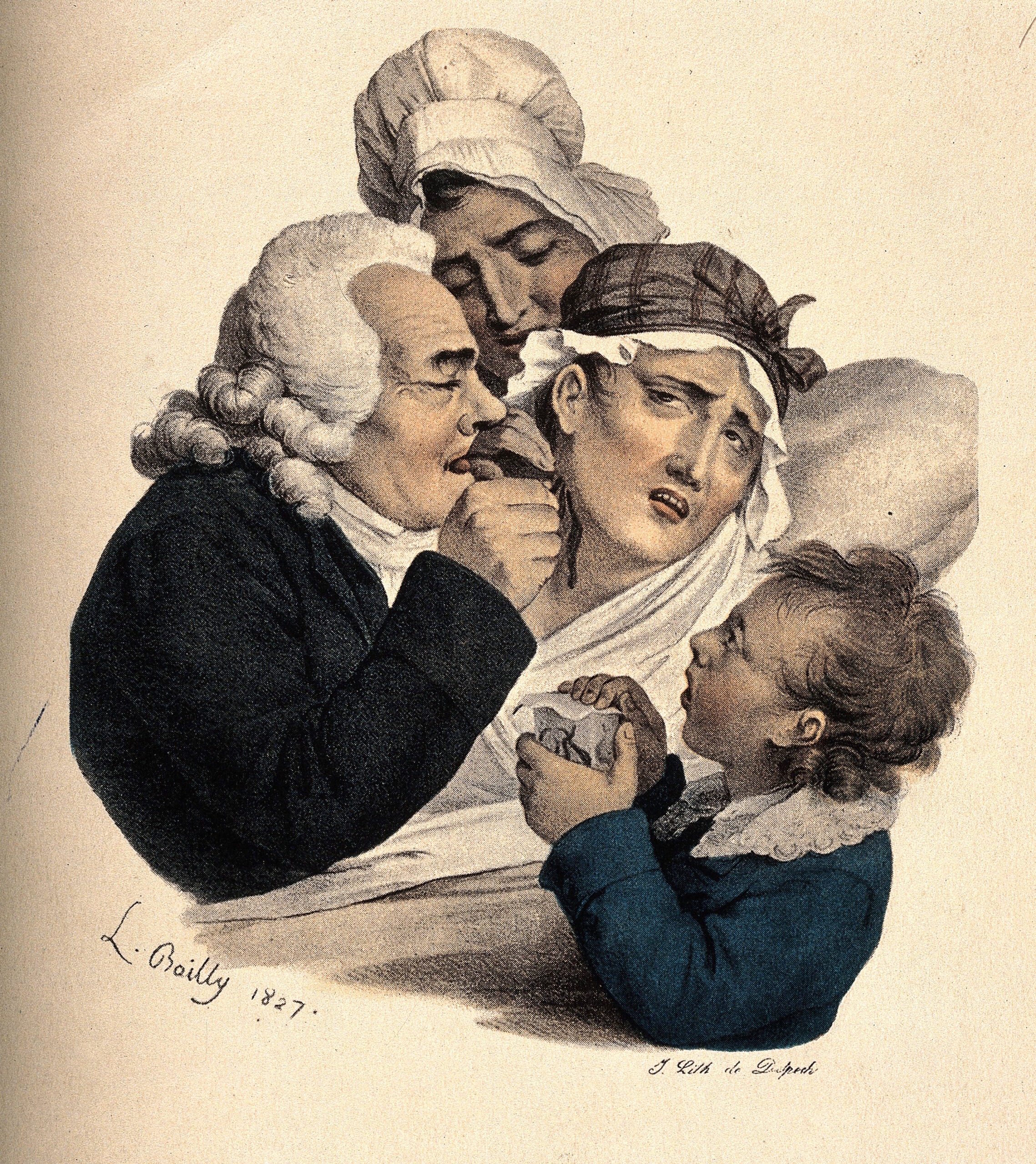 V0011719 A physician administers leeches to a patient. Colour reprodu