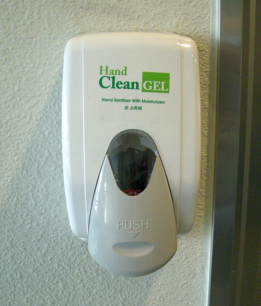 Hand dispensor appears after confirmed cases of H1N1 infections. Hand dispensor appears after confirmed cases of H1N1 infections.