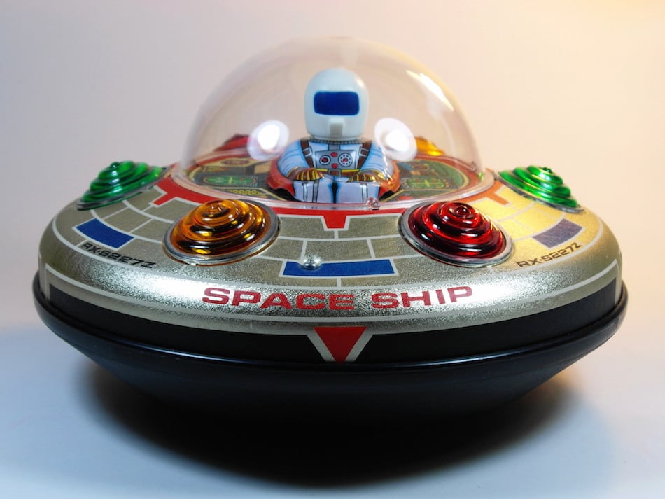 Masudaya – Battery Operated – Tin UFO – Galaxy Flying Saucer X-7 (銀河円盤 X-7) – Front