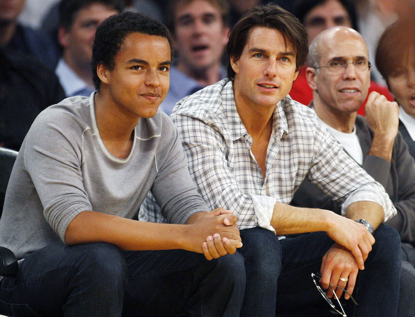 Cruise and son Connor sit court side with Katzenberg during Game 2 of their NBA Western Conference final playoff series in Los Angeles