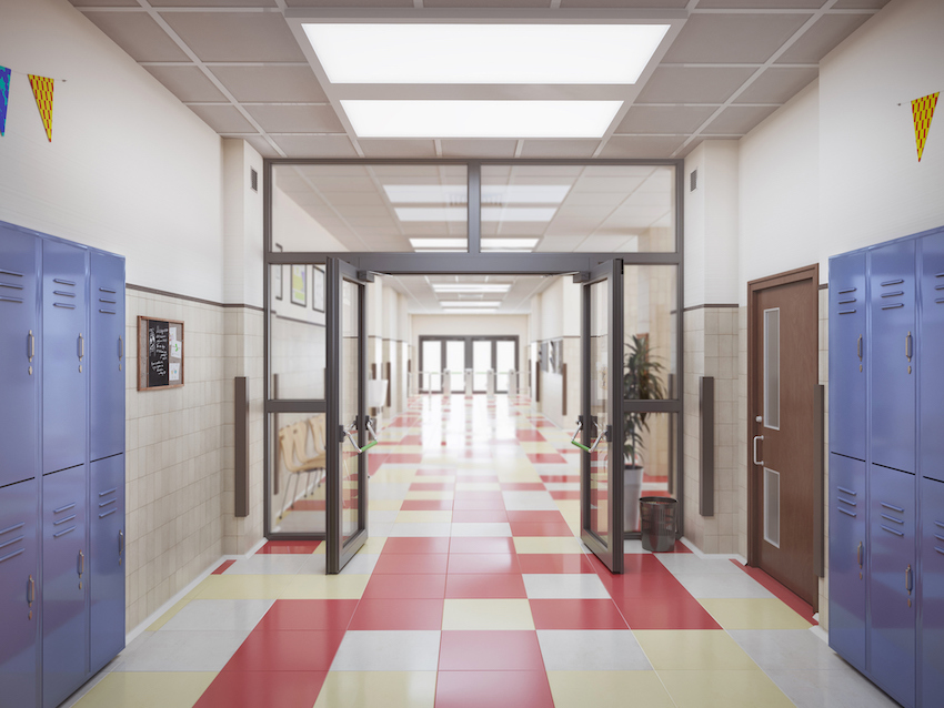 school hallway interior 3d illustration