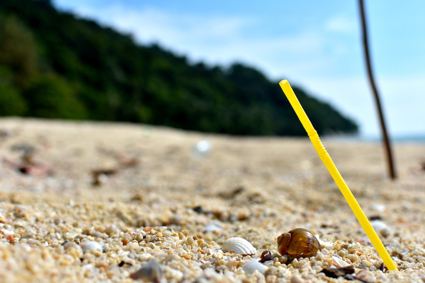 Garbage and plastic spoils a tropical beach in Malaysia
