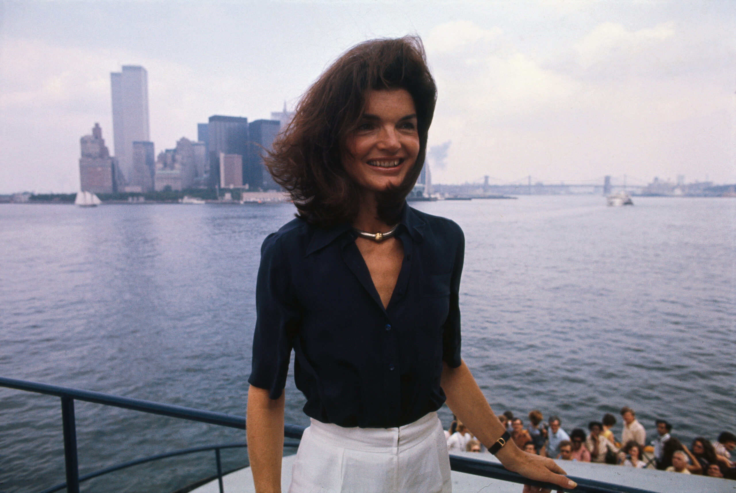 Jacqueline Kennedy Onassis Posing Outside Near Water