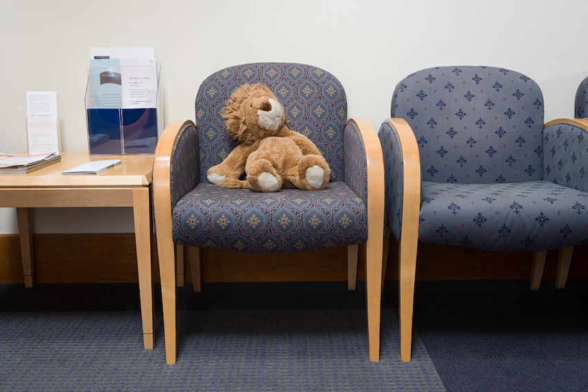 Toy lion in hospital waiting room