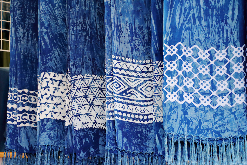 indigo blue scarves for sell at the market