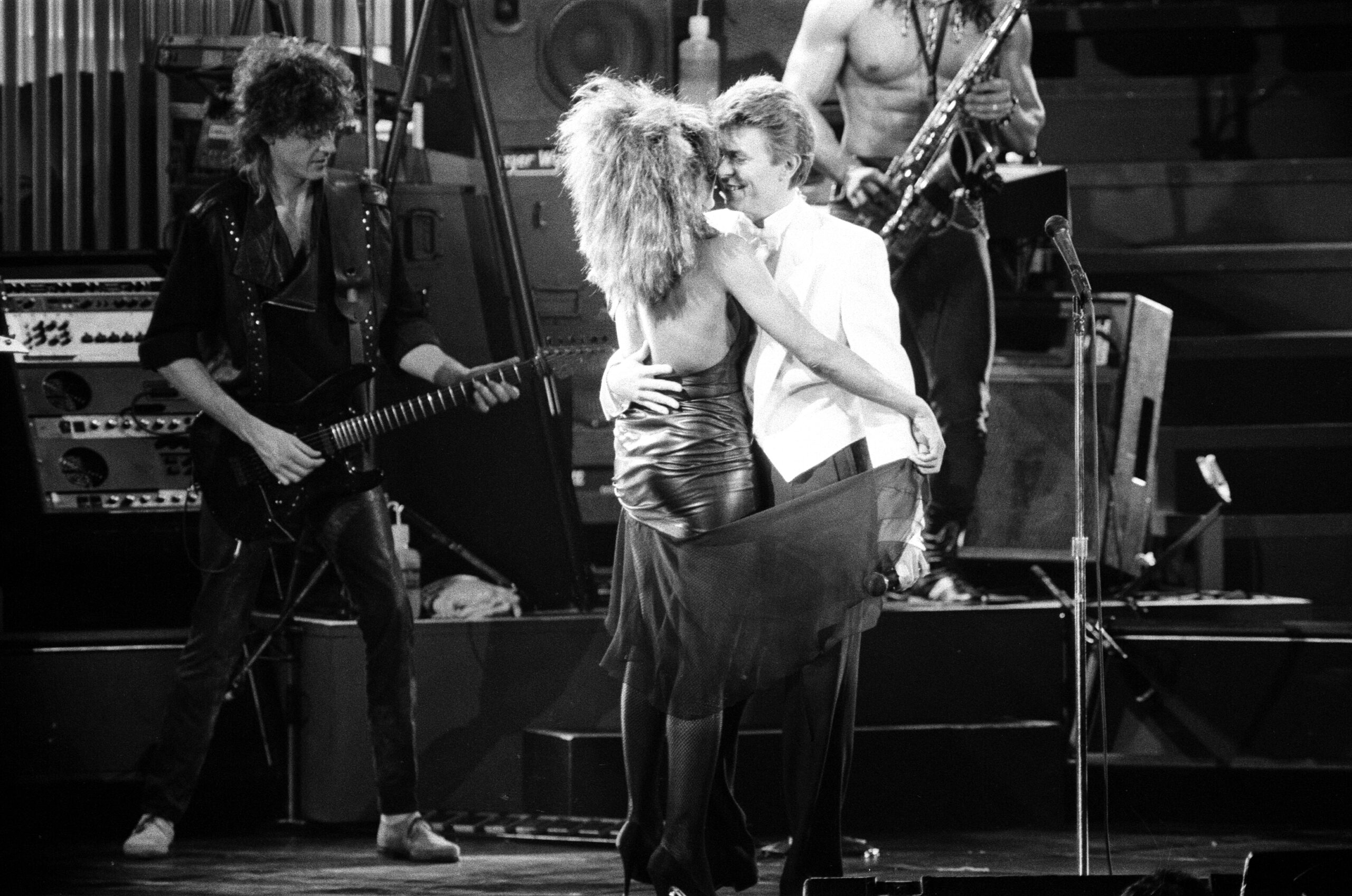 David Bowie and Tina Turner on stage together at the Birminghan NEC.