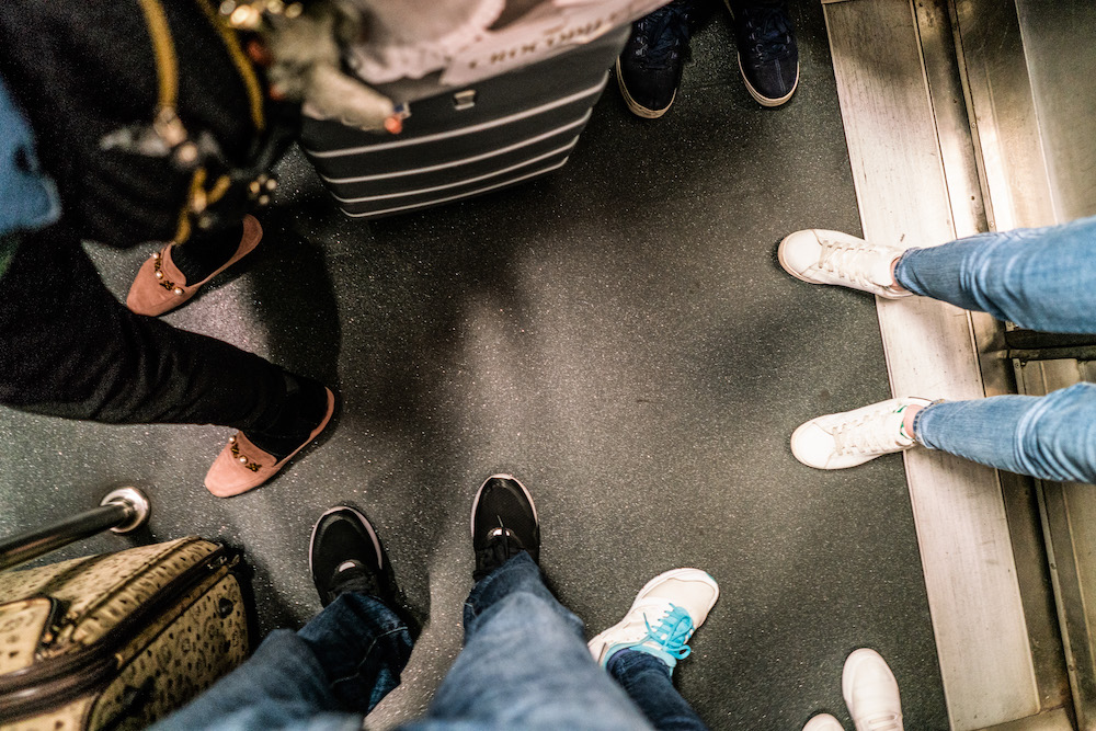 Crowded subway, full of people