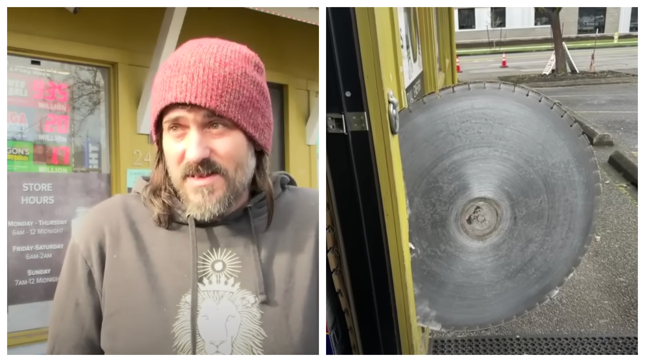 Man Narrowly Escapes A Loose Saw Blade From Nearby Construction Site