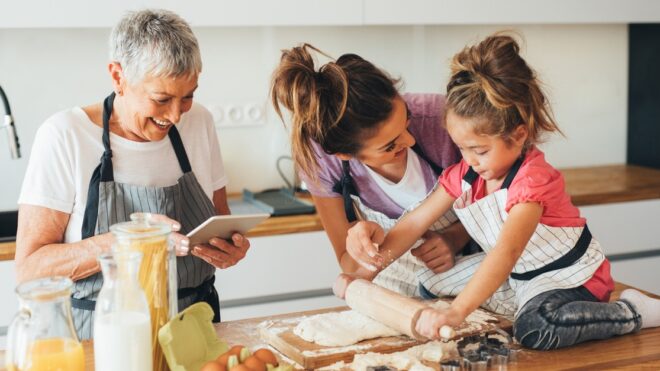 Family making cookies in the kitchen