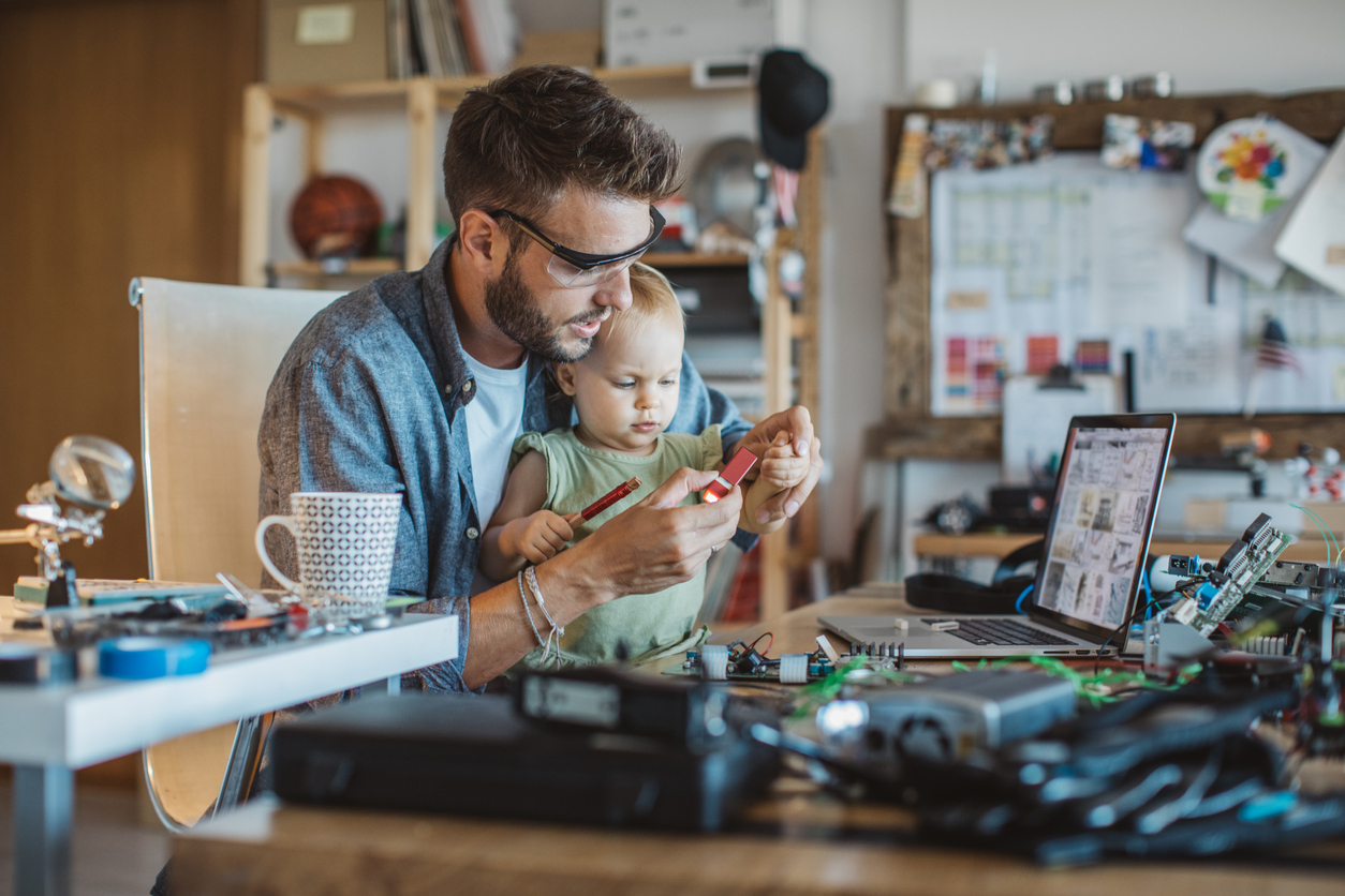 Daughter enjoy to help father at home