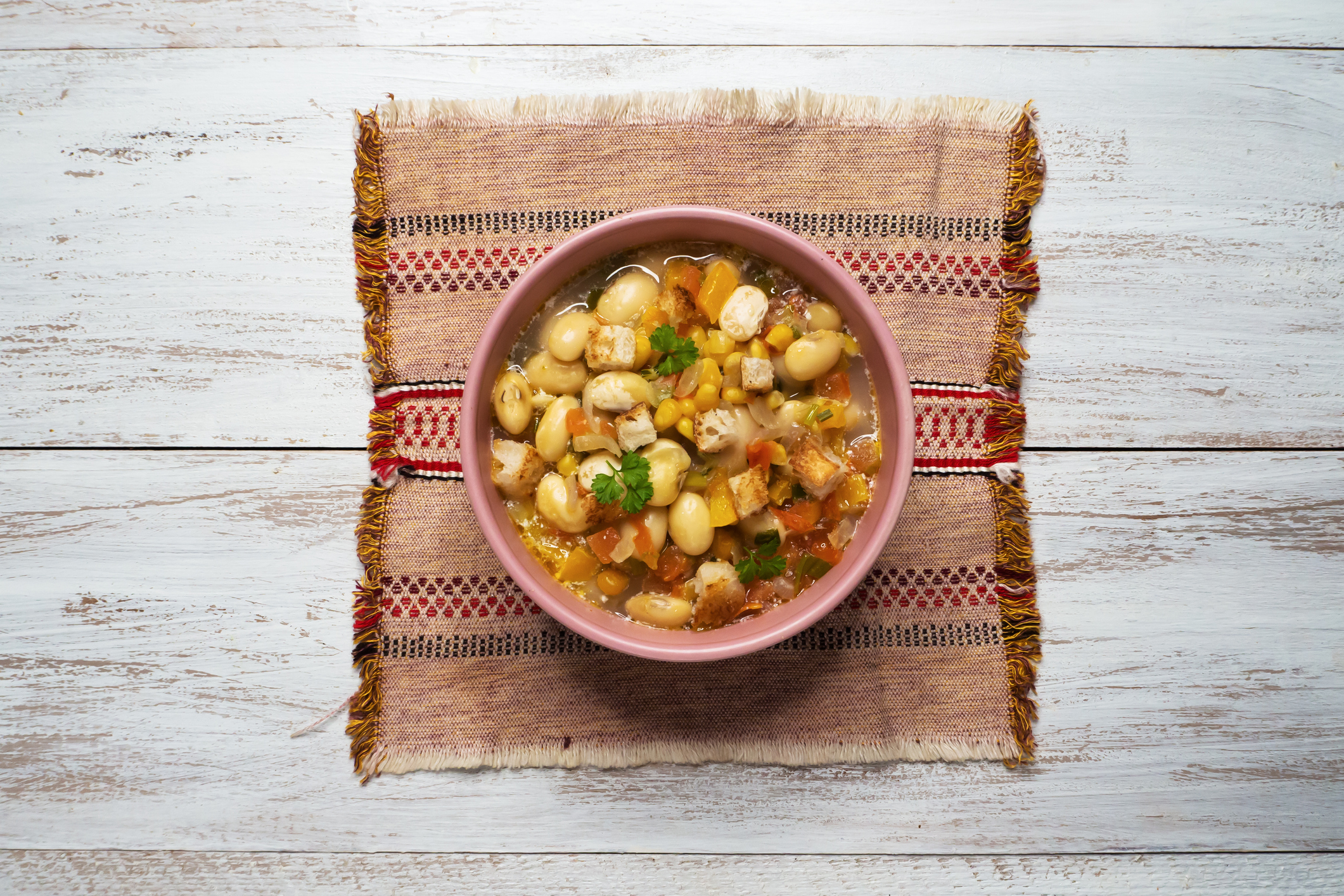 Homemade Succotash with Lima beans corn in bowl