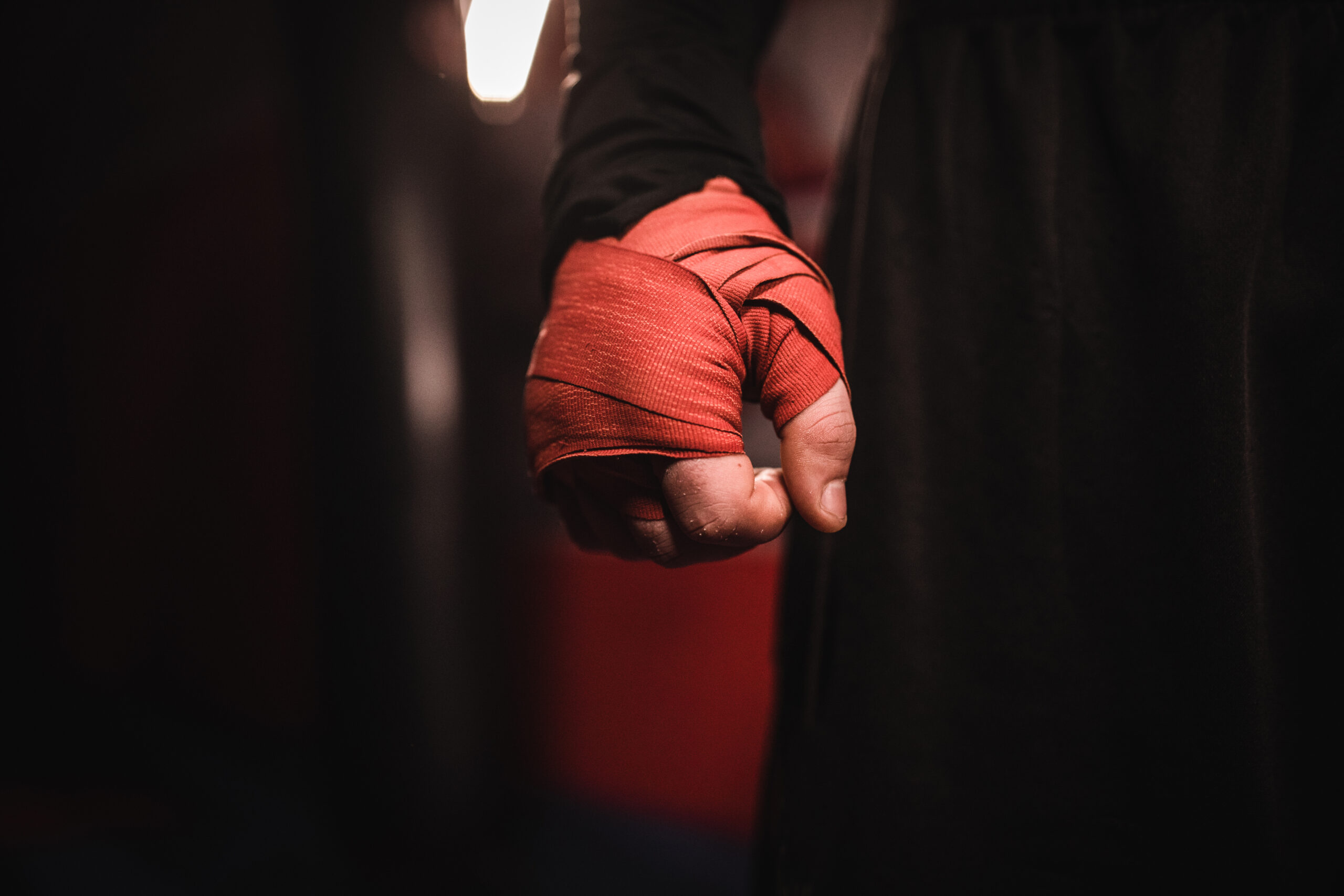 Man hand wrapped in boxing bandages