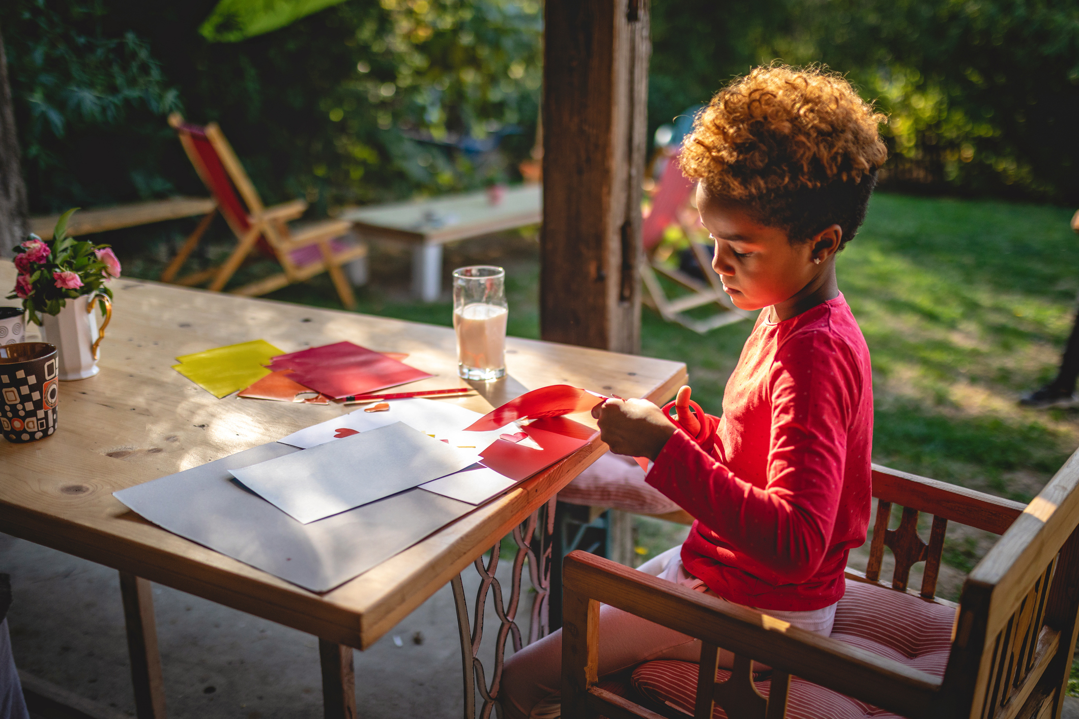 Child doing a art project at home