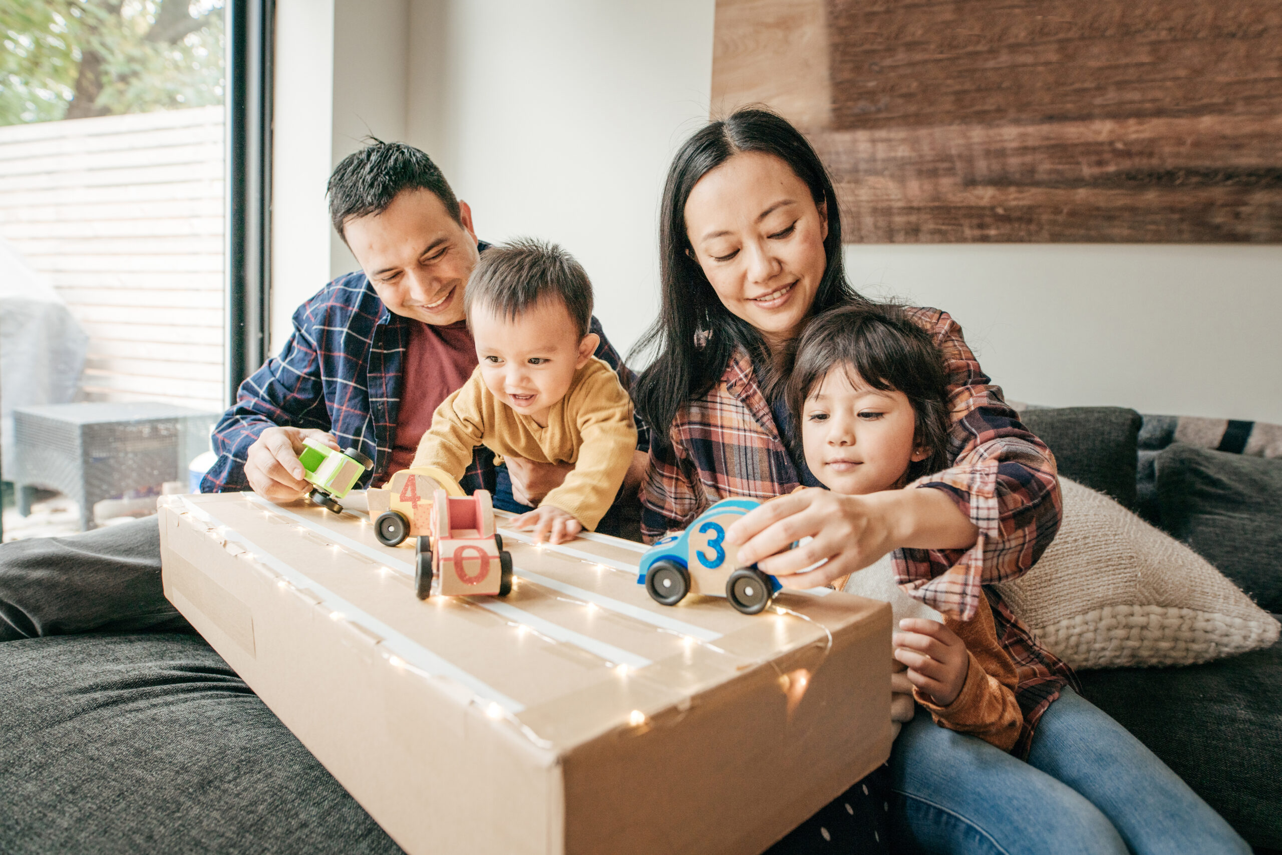 Cosy family evening with kids and parents