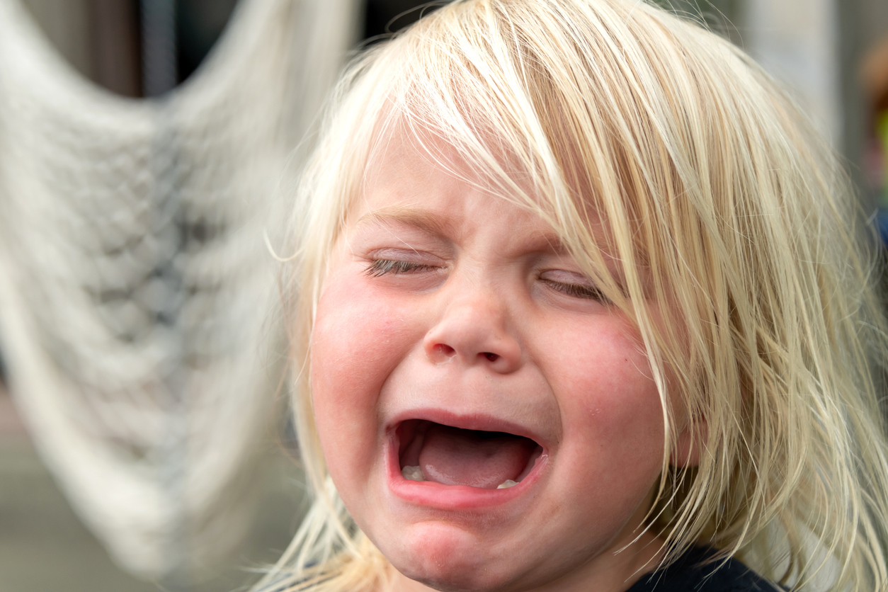 Caucasian child girl crying desperately