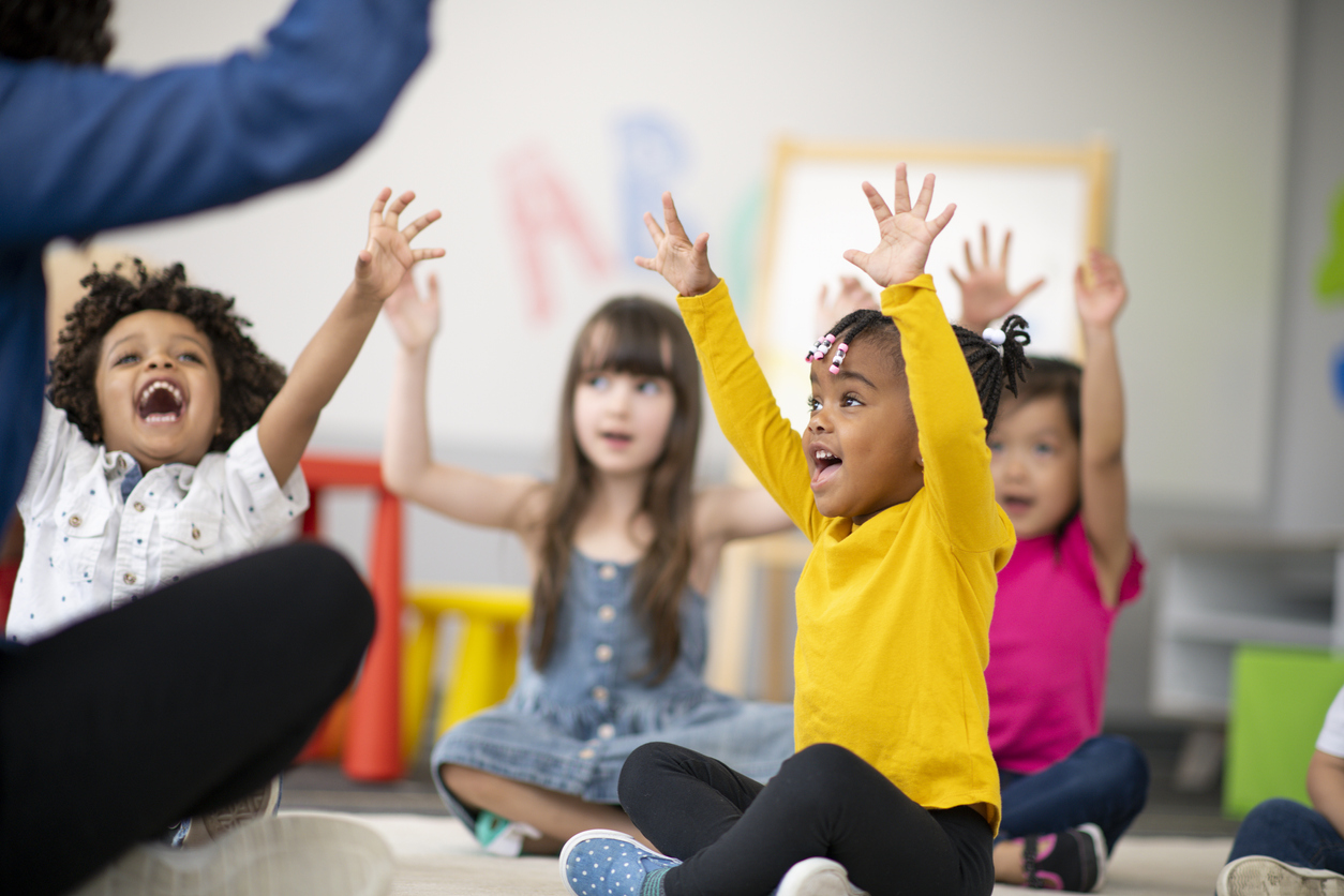 Multi-ethnic group of preschool students in class