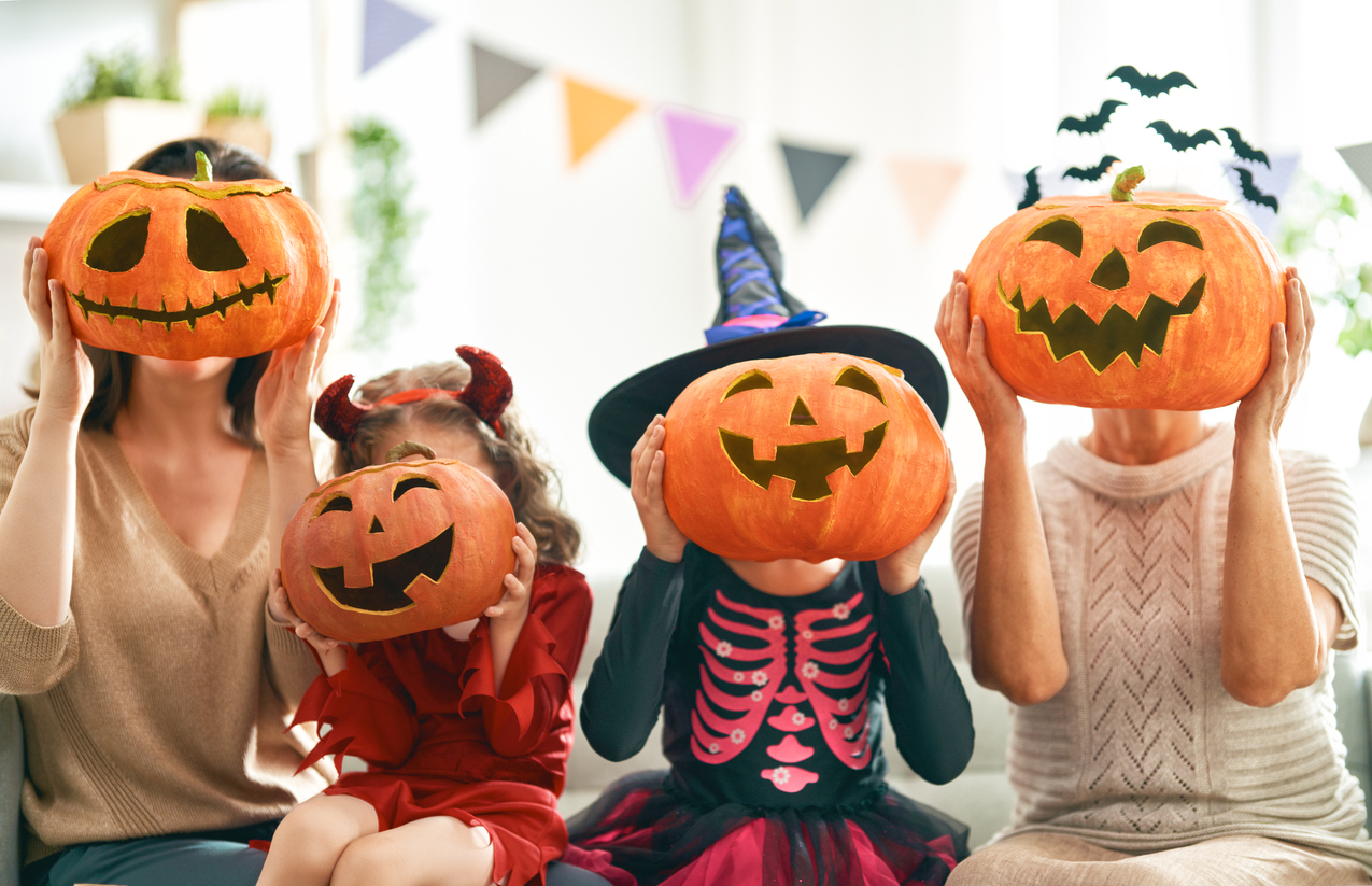 family celebrating Halloween