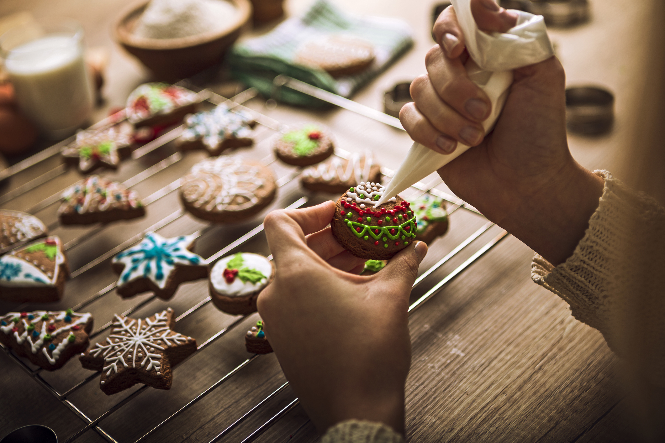 Christmas gingerbread cookies with tasty colorful sugar